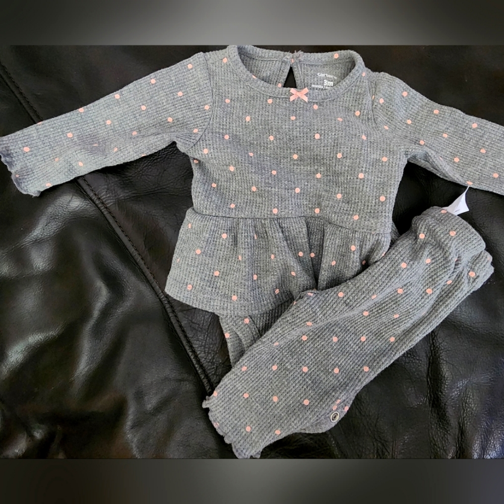 3 mo carters gray and pink dress bodysuit with matching pants